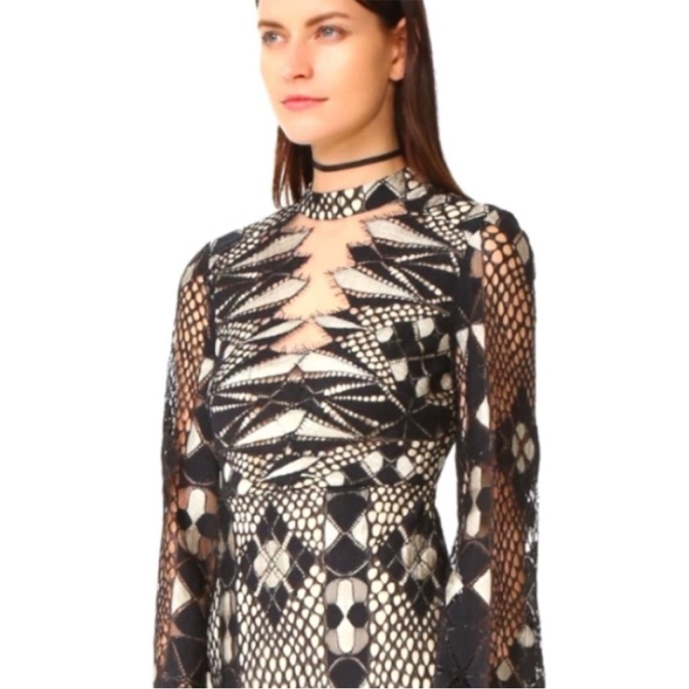 Free People Black and White Geometric Long Sleeve Dress